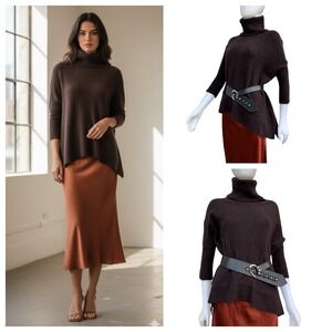 360 Cashmere Brown Asymmetric Mock Turtleneck Sweater Women's M 100% Cashmere